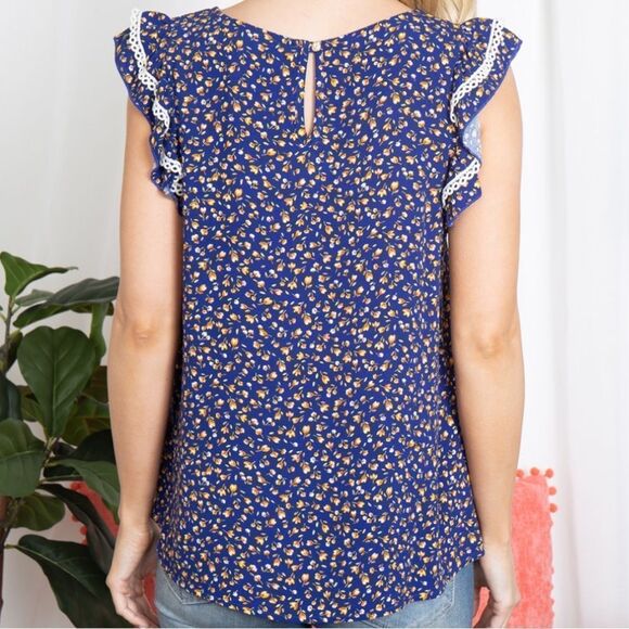 NWT 🆕️ Floral Ruffle Sleeve Lightweight Blouse, Blue and Yellow - Picture 3 of 5